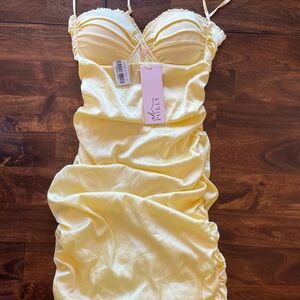 Oh Polly yellow ruched dress